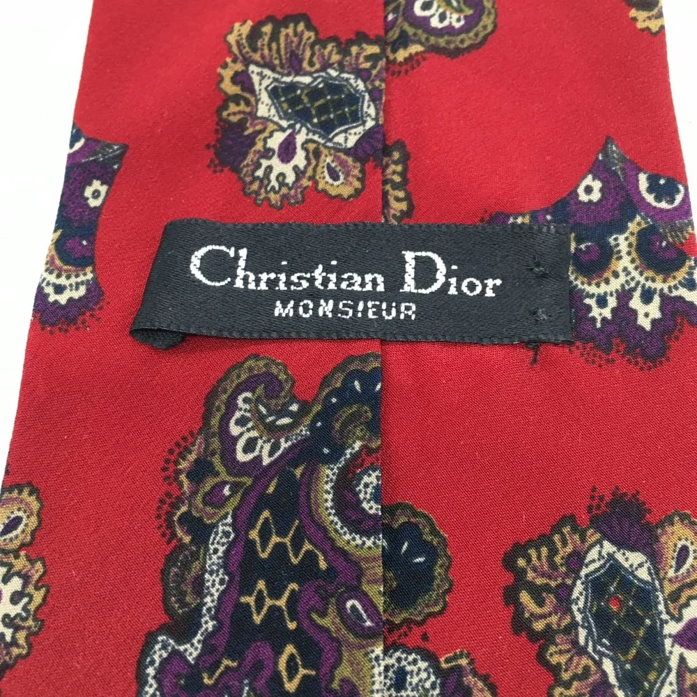 NEW Christian Dior Italy, Men’s 100% Silk Red Gold Abstract Men’s Neck Tie